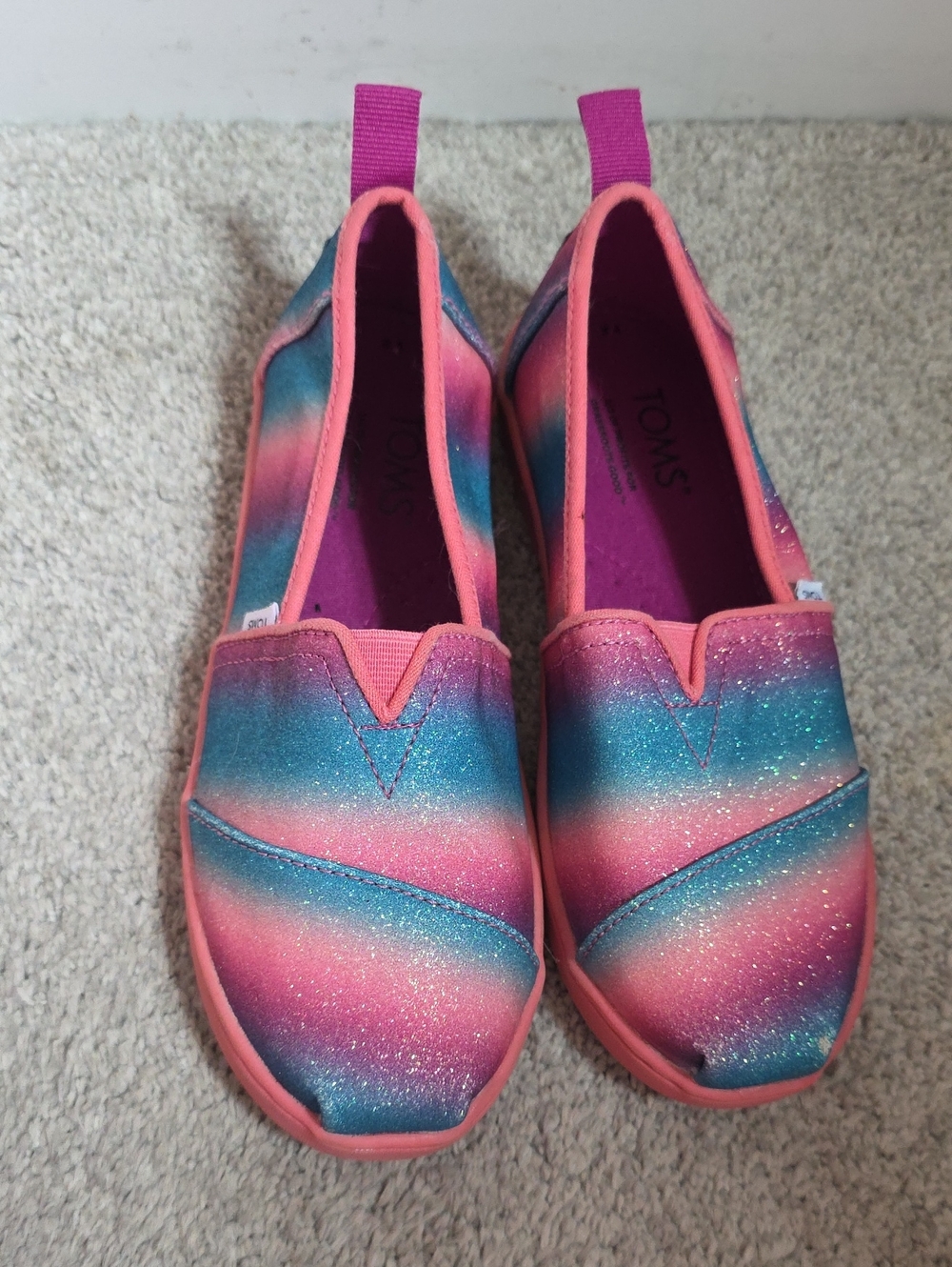 Toms Kids Slip-On Sneakers in Pink and Teal Ombré with Glitter